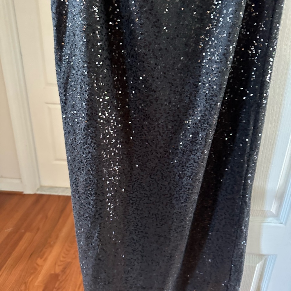 Neiman Marcus Black Sequin Maxi Pencil Skirt with slit in back